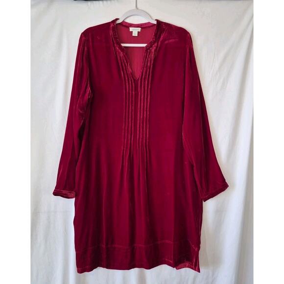 Sundance *In Deep Red* Velvet Pleated V-Neck Shift Dress Large Silk Blend - Picture 2 of 9